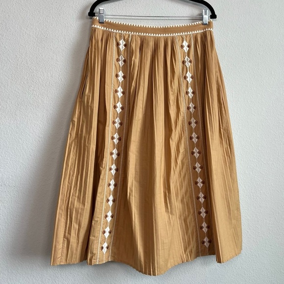 Ulla Johnson Sabina pleated embroidered midi skirt yellow cotton size 10 - Picture 1 of 8